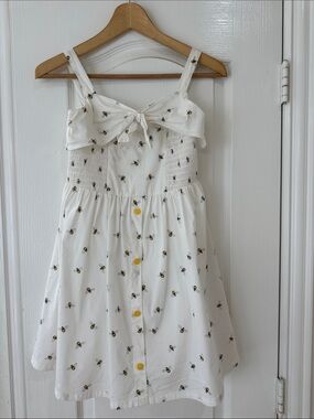 American Girl White Bee-Print Sundress with Yellow Buttons